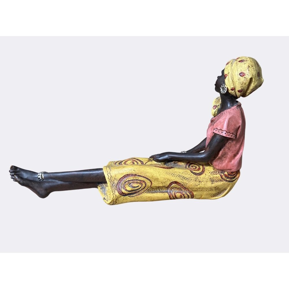 African Inspired Resin Figurine Woman In Yellow Red Dress - Picture 8 of 15